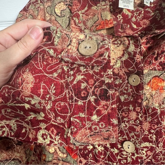 Coldwater Creek size 1X linen blend shirt/shacket, vibrant, embroidered, office - Picture 7 of 9